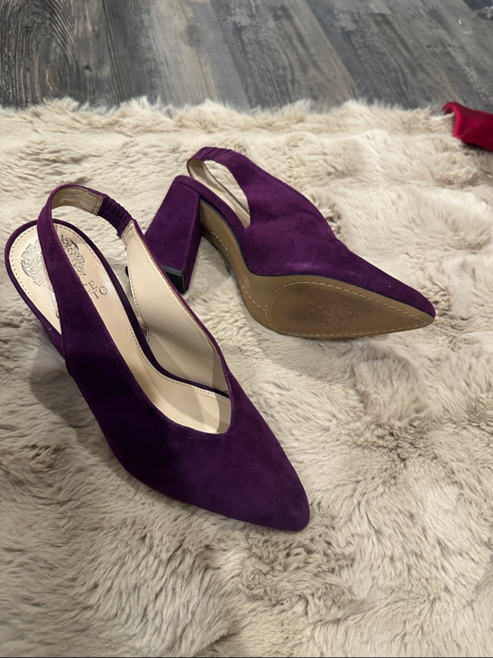 Vince Camuto Women's Purple Suede Slingback Block Heel Pumps